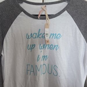 Wallflower White and Gray Long Sleeve Tee with Blue Graphic